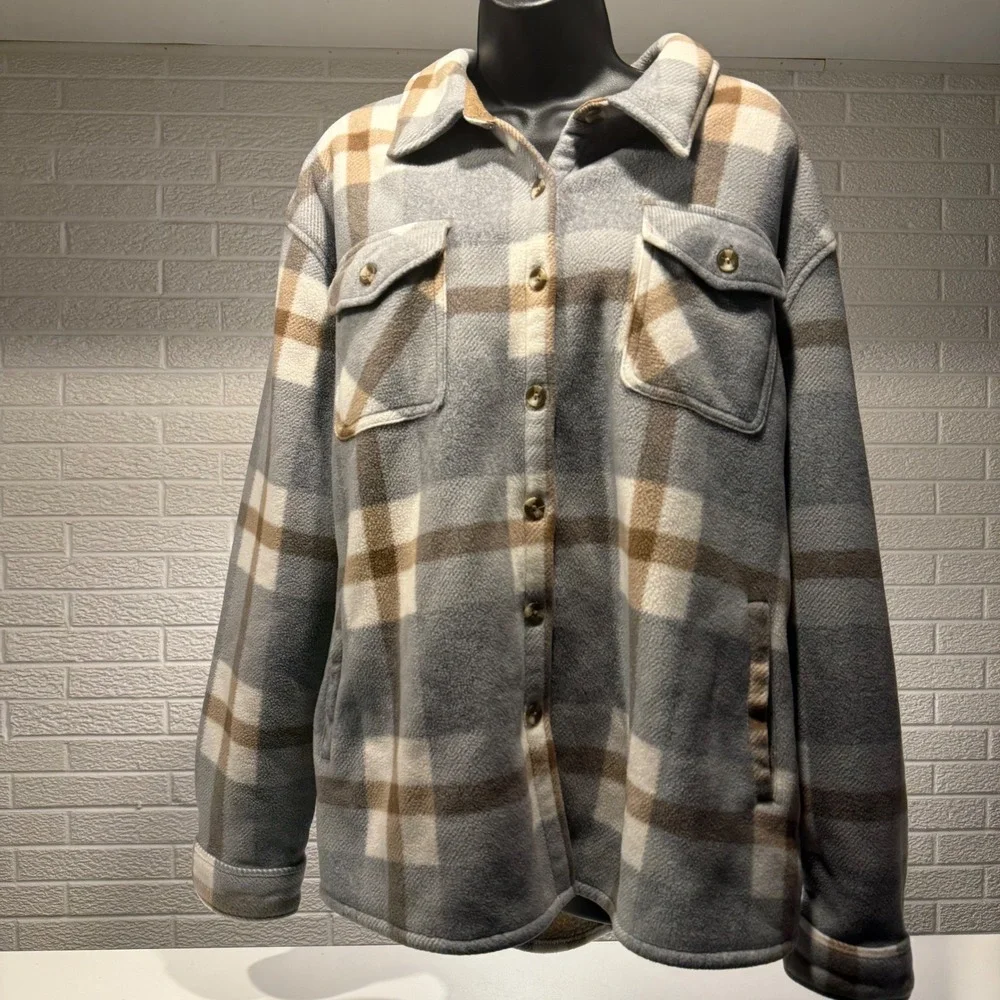 Sage Collective Women's Plaid Sherpa Lined Shirt Jacket XXL Button Up Coat - Picture 1 of 3